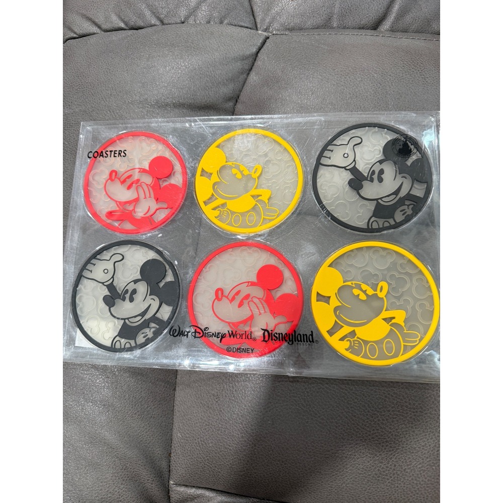 Disney Parks Mickey Mouse Coaster Set 6 Pack Red Yellow Black Walt Disney World